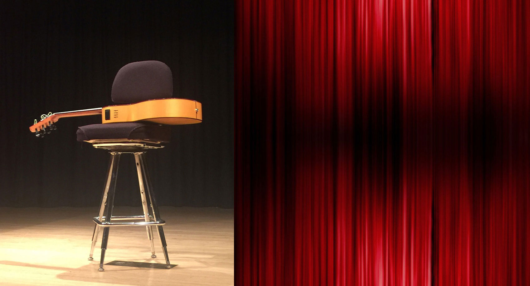 image-of-guitar-on-a-stool-and-a-red-stage-drape